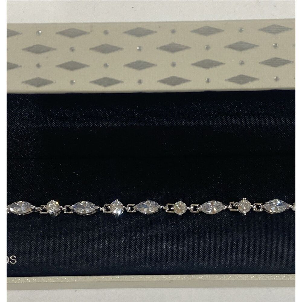 Brilliant Oval Cut CZ w/Accents Rhodium Plated Linked Tennis Bracelet (NWT)